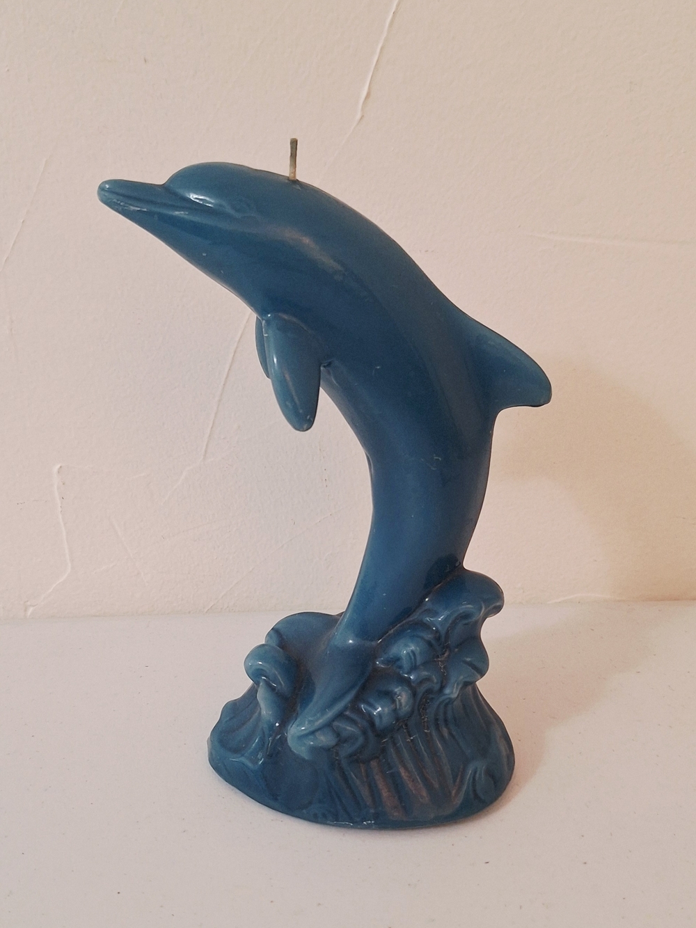 Nostalgic 90's Vintage Dolphin Wax Candle Blue Unlit 9 Inches Tall Rare